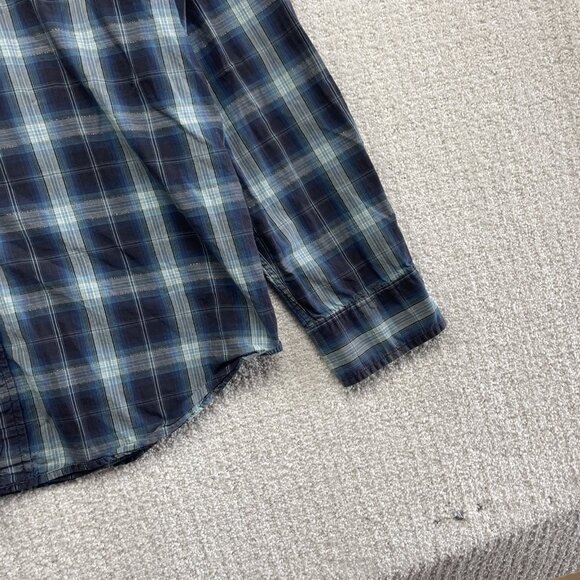Y2K Guess Mens Blue Plaid Button-Down Long-Sleeve Shirt Metal Snap / Zip Size XL - Picture 5 of 16